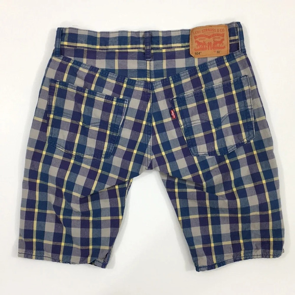 Levis Blue Purple Plaid 504 Chino Shorts Mens 30 Flat Front 100%‎ Cotton - Picture 4 of 12
